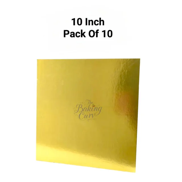 The Baking Curv Reusable Square MDF Cake Base 10x10 – Ideal for Professional Cake Presentation (Pack Of 10) - Golden, 10 Inch