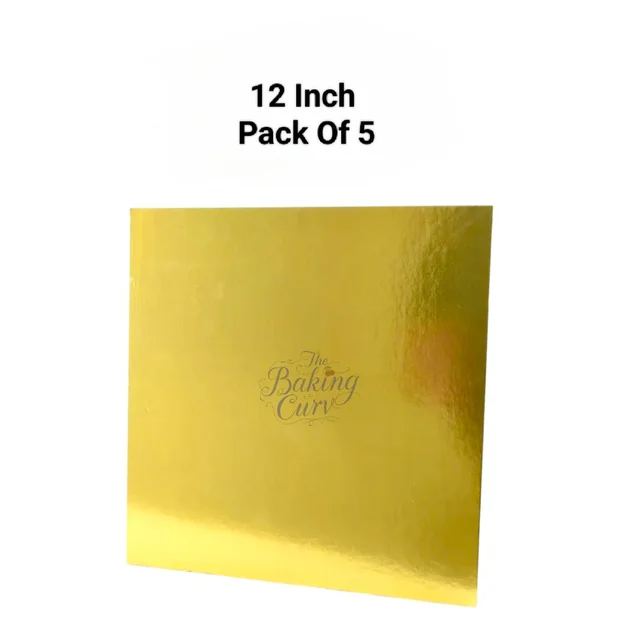 The Baking Curv Reusable Square MDF Cake Base 12x12 – Ideal for Professional Cake Presentation (Pack Of 5) Golden