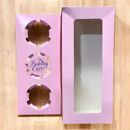 The Baking Curv 3 Cavity Cup Cake Box - Pink, Pack Of 10