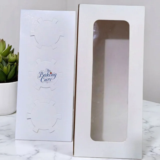 The Baking Curv 3 Cavity Cup Cake Box - White, Pack Of 10