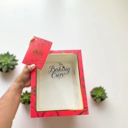 The Baking Curv "Luxury Marigold Red Foiled Hamper Box with Lace | Gift Packaging Box for Rakhi, Wedding, Festive Hampers"