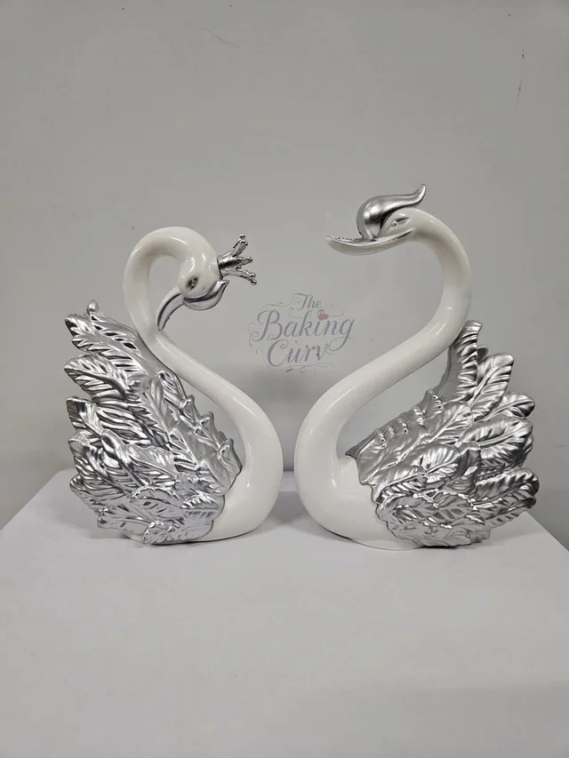 The Baking Curv Silver Swan Couple Decorative Figurines