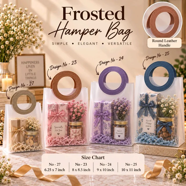 Frosted Hamper BAG Leather Handle Round