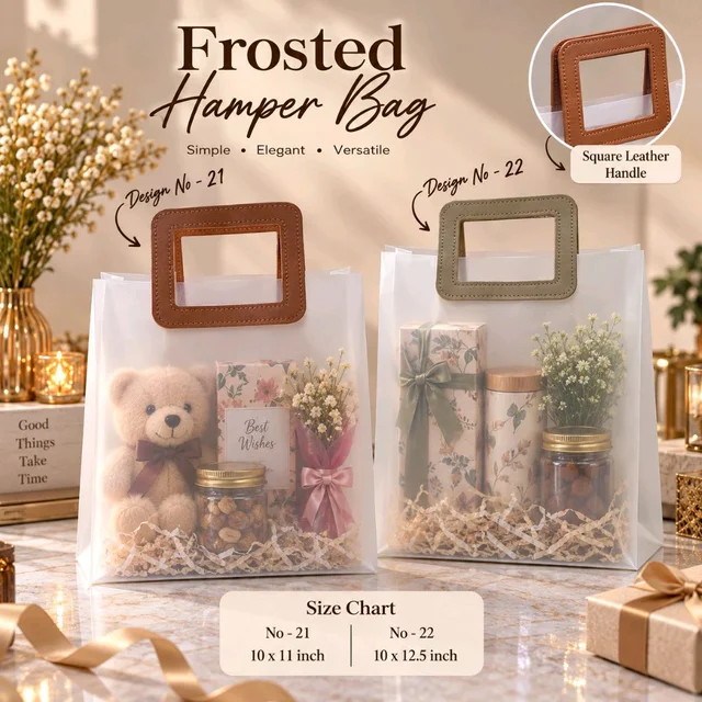 Frosted Hamper Bag Square Leather Handle