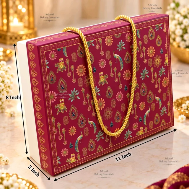 Royal Maroon Peacock & Floral Print Hamper Box