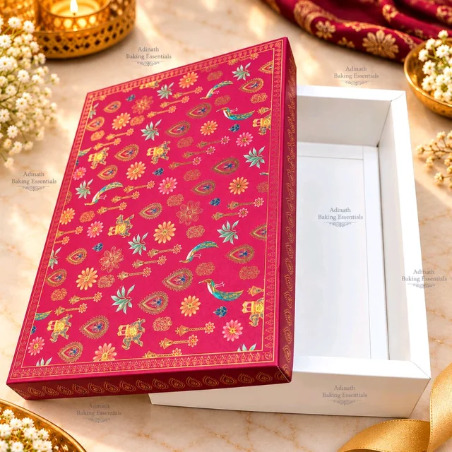 Royal Maroon Peacock & Floral Print Hamper Box