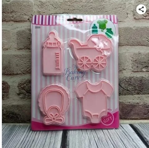 "Baby Shower Themed Cookie Cutters – Set of 4 Plastic Molds for Baking & Decorating"