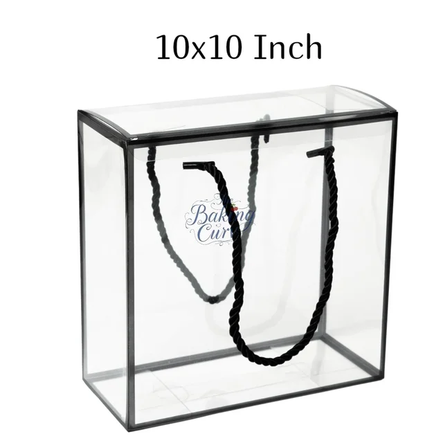 The Baking Curv Transparent 10x10 PVC Hamper Boxes with Handle – Square Gift Packaging Boxes for Hampers & Return Gifts - Pack of 5