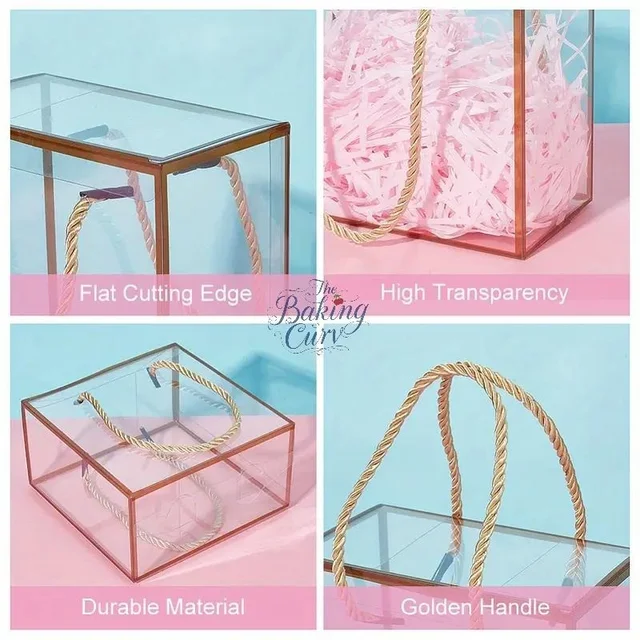 The Baking Curv Transparent 10x10 PVC Hamper Boxes with Handle – Square Gift Packaging Boxes for Hampers & Return Gifts - Pack of 5