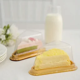 The Baking Curv Triangle Pastry Container | Clear Hinged Plastic Clamshell for Cake or Pie Slices - Black, Pack Of 100