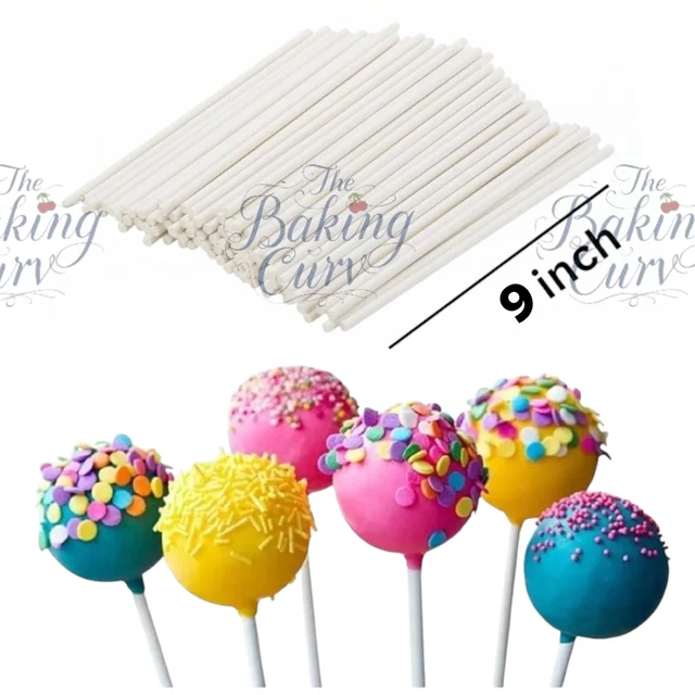 The Baking Curv Lollipop Sticks – 9 Inch Food-Grade Sturdy Sticks for Cake Pops, Candy, Chocolates & DIY Treats - Pack of 100