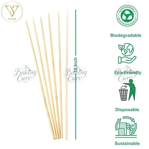 The Baking Curv (10 inches) Natural Bamboo Wooden Skewer Satay Sticks /BBQ Sticks for Kebab Chicken Paneer Tikka Fruits Salad for Barbecue and Grilling - 10 Inch