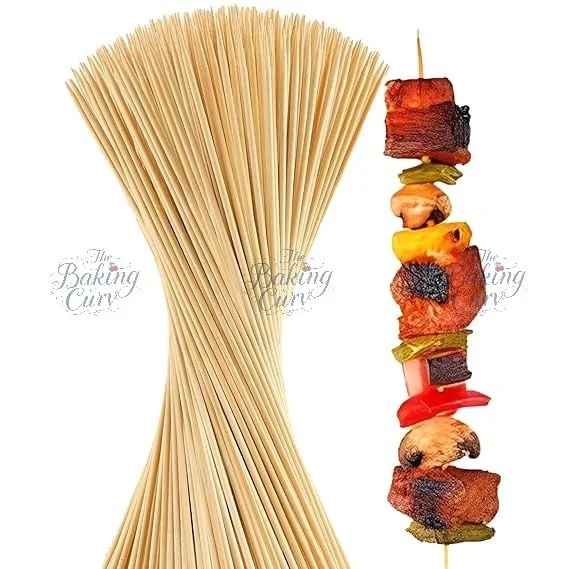 The Baking Curv (12 inches) Natural Bamboo Wooden Skewer Satay Sticks /BBQ Sticks for Kebab Chicken Paneer Tikka Fruits Salad for Barbecue and Grilling - 12 Inch