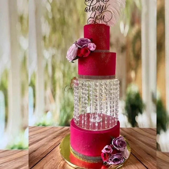 The Baking Curv 6-Inch Acrylic Cake Spacer with White Diamond Jhaalar – Elegant Tier Separator for Wedding & Celebration Cakes