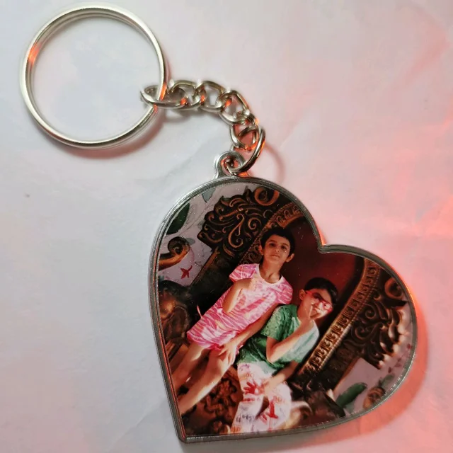 Print X Customized Metal Keychain Bothside Print - Heart, White