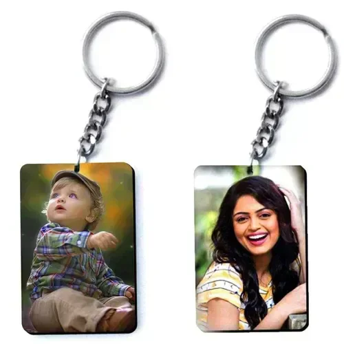 Print X Customized Photo Printed Keychain - Rectangle, White