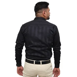 Look Me Apparel Men Black Self-Striped Shirt | Smart Fit | Full Sleeve | Formal & Casual | Premium Cotton Blend - M, Black