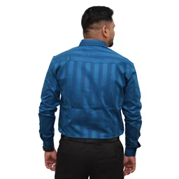Look Me Apparel Men Blue Self-Striped Shirt | Premium Cotton Blend | Full Sleeve | Smart Fit | Office & Party Wear - XL, Blue