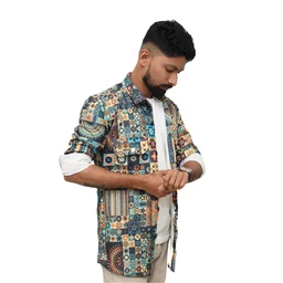 Look Me Apparel Men Multicolor Artistic Printed Shirt | Full Sleeve | Casual Fit | Festival & Party Wear - M, Multicolor
