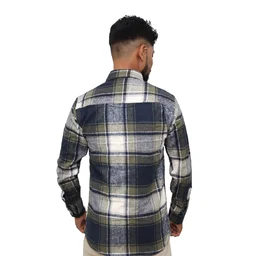 Look Me Apparel Men Multicolor Checked Shirt | Navy, Olive & White | Full Sleeve | Casual Fit | Cotton Flannel - L, Green::White