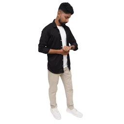 Look Me Apparel Men Solid Black Formal Shirt | Full Sleeve | Smart Fit - L, Black
