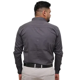 Look Me Apparel Men Solid Grey Regular Fit Full Sleeve Cotton Blend Formal Shirt with Spread Collar - M, Grey