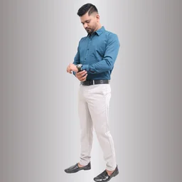 Look Me Apparel Men Solid Teal Regular Fit Full Sleeve Cotton Blend Formal Shirt with Spread Collar - M, Blue
