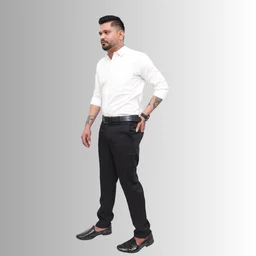 Look Me Apparel Men Solid White Regular Fit Full Sleeve Cotton Blend Formal Shirt with Spread Collar - L, White