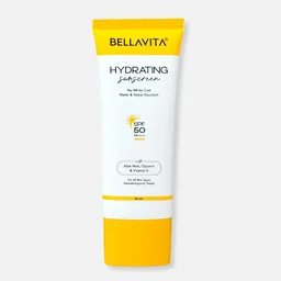 BELLAVITA Water based Hydrating Sunscreen, SPF 50, Lightweight PA+++, For All Skin Types, No White Cast, Non - Greasy Finish, UV Protection, Broad Spectrum, For Men & Women, 50ML