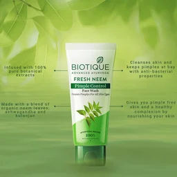 Biotique Fresh Neem Pimple Control Face Wash| Ayurvedic and Organically Pure| Prevents Pimples |100% Botanical Extracts| Suitable for All Skin Types | 150mL