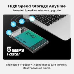EVM 2.5 Inch SATA SSD HDD Enclosure USB C | 5Gbps High Speed | External Hard Drive Case | Dual Cable Type-C USB | Supports 4TB | Portable for Laptop PC | 1 Year Warranty (ESC/TP02)