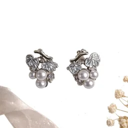 Silver Bloom Pearl Cluster Stud Earrings