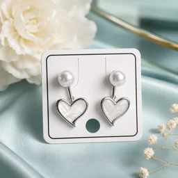 Pearl Heart Drop Earrings – Silver Finish