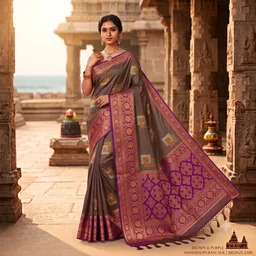 Mahabalipuram Silk Saree (Cocoa Brown & Deep Purple)