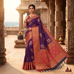 Mahabalipuram Silk Saree (Deep Purple & Crimson Red)