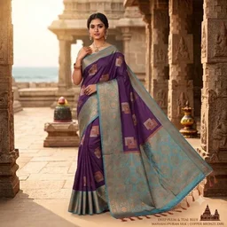 Mahabalipuram Silk Saree (Deep Purple & Crimson Green)