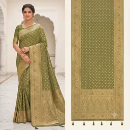 Banarasi Pure Mashru Silk Saree (Olive Green)