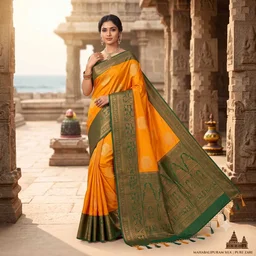 Mahabalipuram Silk Saree (Coral Yellow & Green)