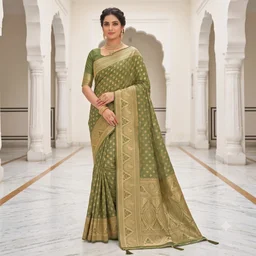 Banarasi Pure Mashru Silk Saree (Olive Green)