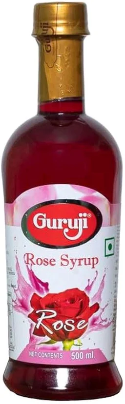 Guruji Rose Syrup (500ml) Dry Fruit Syrup Juice Natural Flavors | Ideal for Cocktails, Mocktails, Desserts, Thandai & Beverages 500ml