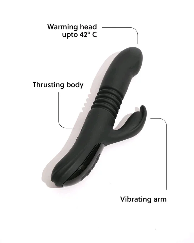 Sangya Premium vibrating thruster with heating options - Black, Silicone, 8 Inch