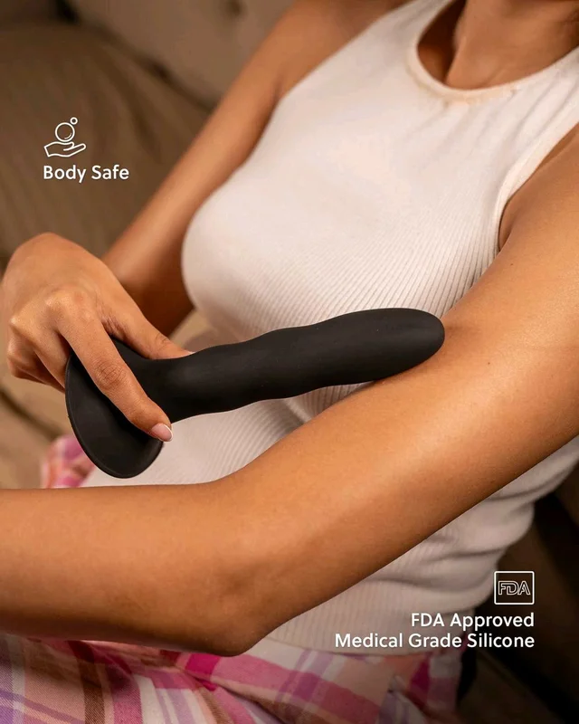 Non Vibrating Massager with Suction Base - Medical grade silicon, Black, 7 Inch
