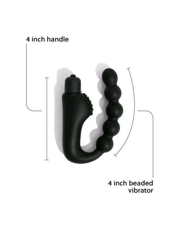 Beaded Silicone sleeve with a Bullet Massager - Silicone and ABS plastic, Black, 4 Inch