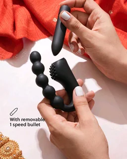 Beaded Silicone sleeve with a Bullet Massager - Silicone and ABS plastic, Black, 4 Inch