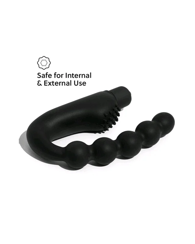 Beaded Silicone sleeve with a Bullet Massager - Silicone and ABS plastic, Black, 4 Inch