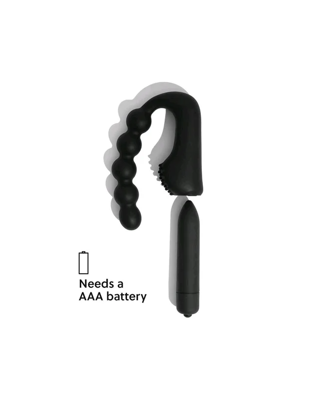Beaded Silicone sleeve with a Bullet Massager - Silicone and ABS plastic, Black, 4 Inch