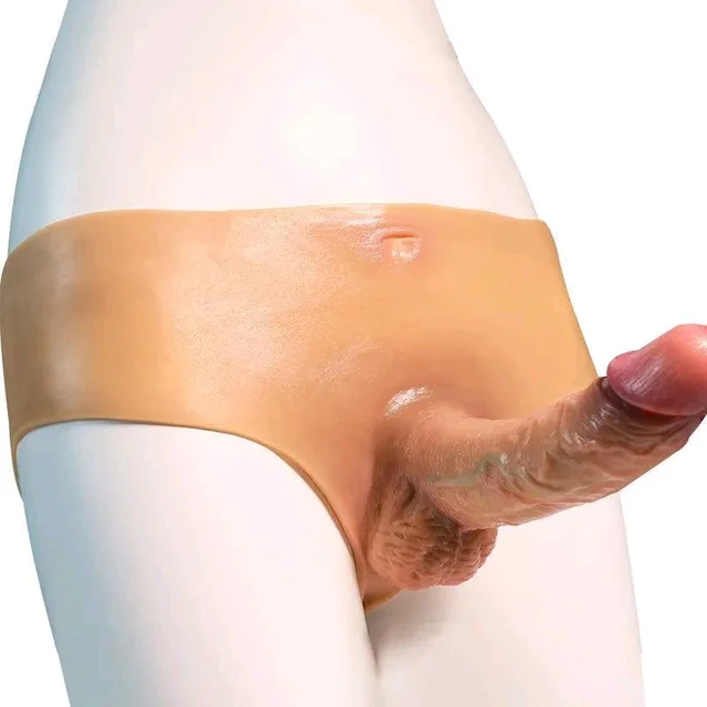 Wearable Silicone Lesbian Strapon Dildo - Silicone, Tan, 7 Inch