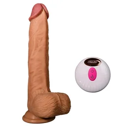 Realistic Thrusting Suction Cup Dildo Vibrator - Soft silicone, 6 Inch, Tan