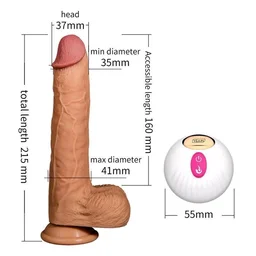 Realistic Thrusting Suction Cup Dildo Vibrator - Soft silicone, 6 Inch, Tan