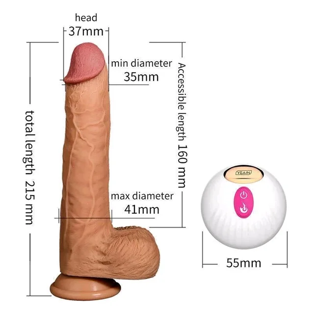 Realistic Thrusting Suction Cup Dildo Vibrator - Soft silicone, 6 Inch, Tan
